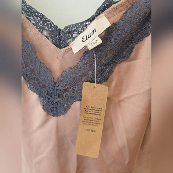 ETAM Lace Trim Cami Top GREY BROWN Coffee Size XL - Picture 2 of 3